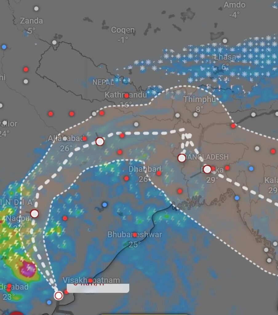 मोन्था’ चक्रवातको प्रभाव : नेपालमा कार्तिक १३ देखि १५ गतेसम्म वर्षा र हुरीको संभावना